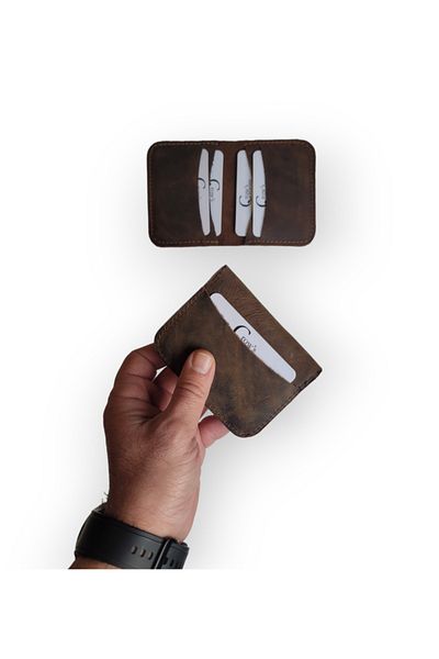 Crow'sRoom Handmade real leather 6-compartment card holder (brown)
