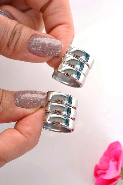 MELENY Steel 3 Rows Silver Color Curved Earrings