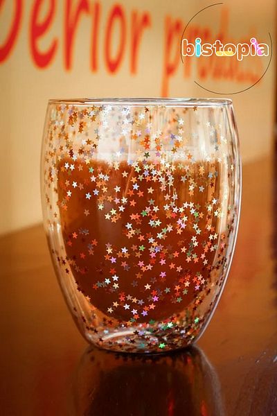 Bistopia Heat Resistant Borosilicate Star Glitter Double Wall Glass Cup Coffee Presentation Cocktail Cup