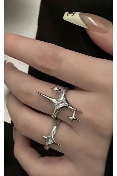 Köstebek Crossed Star 3-Piece Ring Set