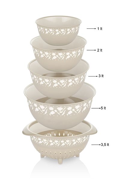 Pazarika ProfeSSional 5-piece Preparation Set - Mixing, Strainer and Dowry Bowl - Strainer 3500 Ml