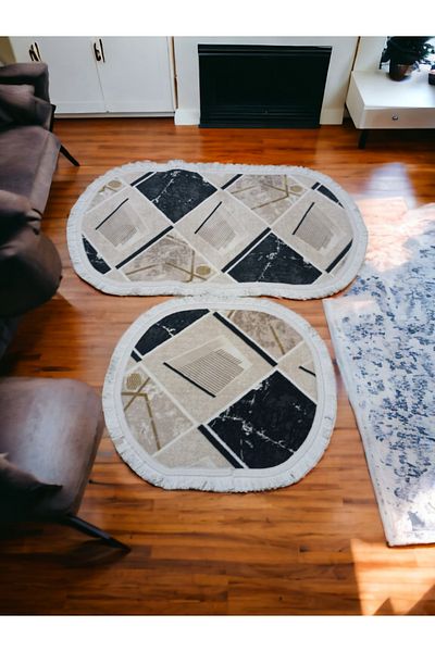 Altun Fringed Modern Bathroom Mat Set - Set of 2 60X100+50X60