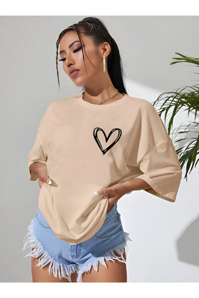 oneagılyazı Minimal Heart Printed Oversize T-shirt
