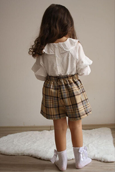 Tarz Çocuk Plaid Shorts Skirt Blouse Girl Style Set
