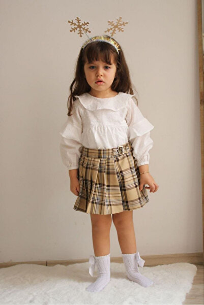 Tarz Çocuk Plaid Shorts Skirt Blouse Girl Style Set