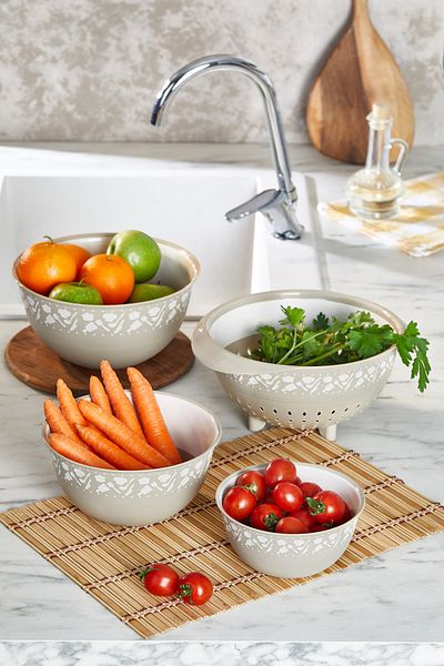 Pazarika 4-Piece Professional Preparation Set - Mixing Bowl and Strainer Set Dowry - Strainer 3500 ml