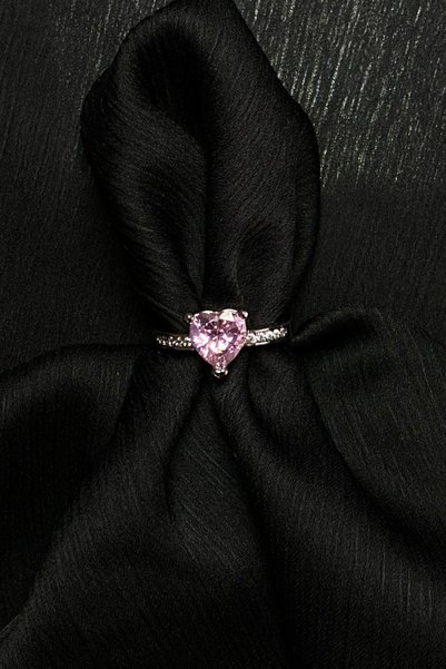 Jaida Moda Women's Adjustable Pink Jewelled Heart Ring