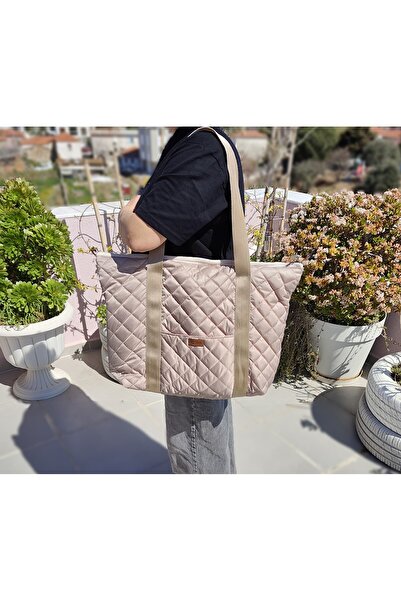 IŞIK Beige Quilted Bag - 4 Pocket Design