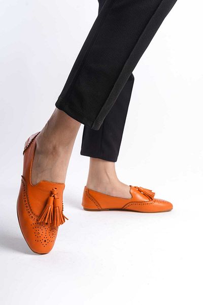 She WOMEN'S ORANGE ORANGE GENUINE LEATHER NON-SLIP THIN SOLE SHOES