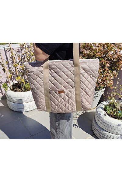 IŞIK Beige Quilted Bag - 4 Pocket Design