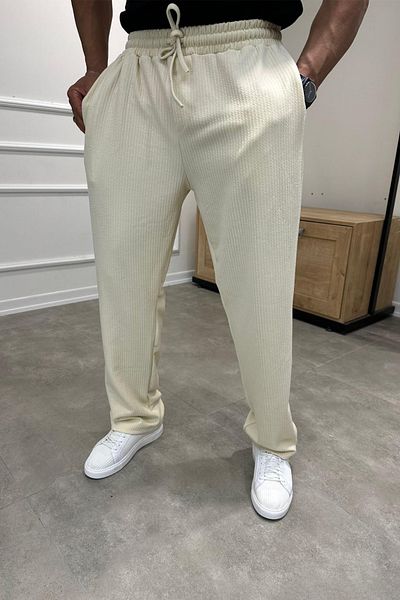 MADZEYMODA Φαρδιά Εφαρμογή Loose Fit Ανδρικό Jogger με ραβδώσεις σε μπεζ