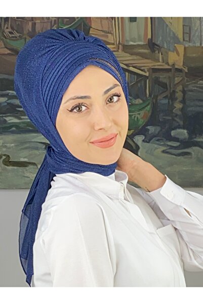 BUTİKAMBAR Altın Taşlı Drape Detaylı Simli Şal