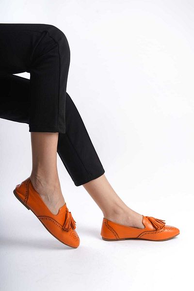 She WOMEN'S ORANGE ORANGE GENUINE LEATHER NON-SLIP THIN SOLE SHOES