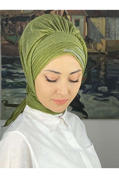 BUTİKAMBAR Gümüş Taşlı Drape Detaylı Simli Şal