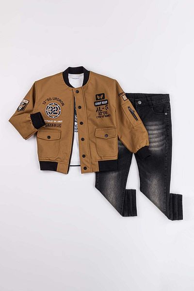 Gold Class Kidswear 3-Piece Boys' Leather Jacketed Set with Pockets and Zipper and Snaps, Windproof
