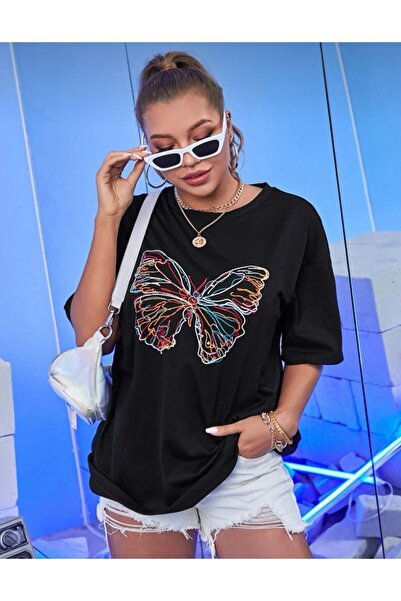 oneagılyazı Unisex Baby Blue Cotton Oversize T-shirt - Crew Neck
