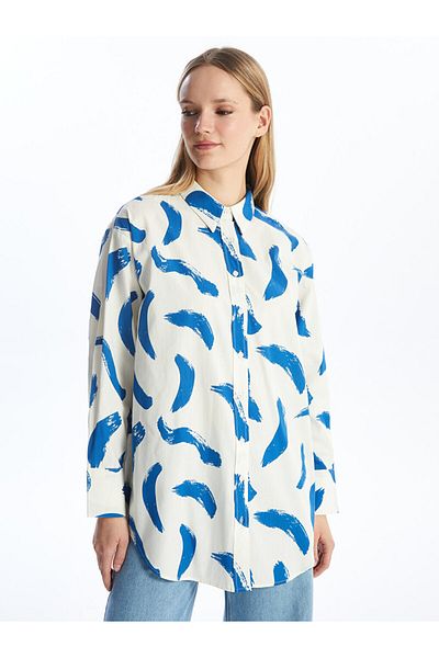 LC Waikiki Langärmliges, gemustertes, übergroßes Damen-Tunika-Shirt