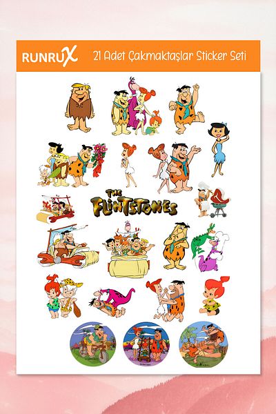 Runrux ملصقات الرسوم المتحركة Flintstones - جدول الأعمال، دفتر الملاحظات، الكمبيوتر المحمول، الهاتف، سجل القصاصات