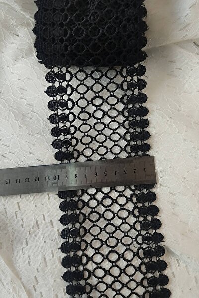 DUAYEN güpür dantel sıralı boncuk desen siyah 1 metre