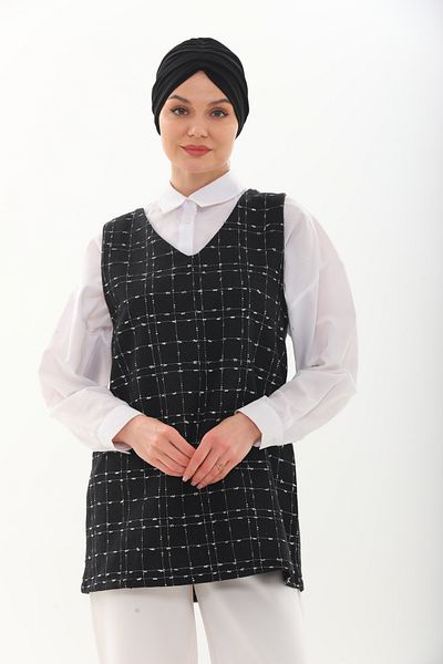 Asgard Tesettür Women's Tweed Sweater - Square Pattern
