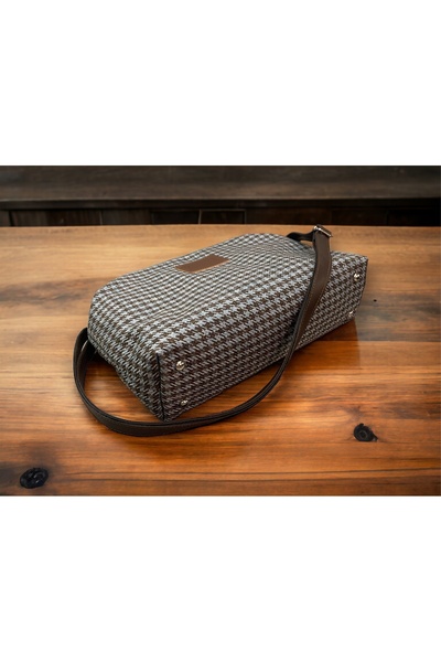 Nuggita Gizli Burslu Clutch El Omuz Çantası Kazayağı Desenli Petrol Mavisi