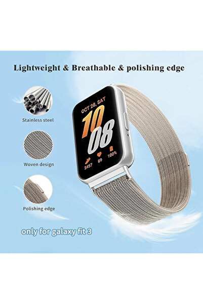 CepLab Samsung Galaxy Fit 3 Uyumlu Kordon Mıknatıslı Klips Hasır Örgü Dizayn Bükülmez Lüx Metal Kayış