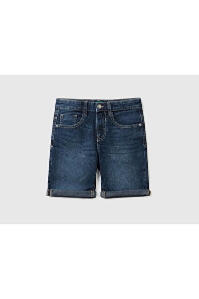 Benetton يونايتد كولورز أوف بينيتون شورت برمودا أزرق للأولاد من قماش الدنيم B...