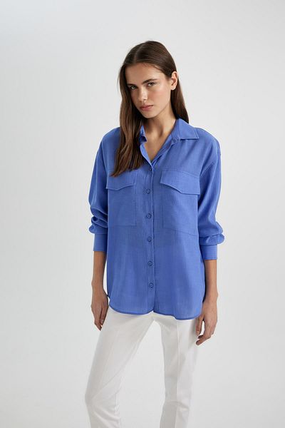 DeFacto Oversize Fit Pocket Detailed Crinkle Fabric Long Sleeve Shirt C3165ax24sp