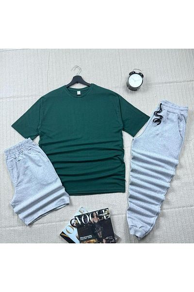 khufu Oversize NEFTİ Relaxed Cut T-shirt Γκρι σορτς αθλητική φόρμα 3 τεμαχίων Unisex