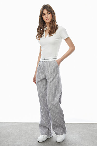 PAULMARK Ριγέ παντελόνι με λεπτομέρεια στη μέση