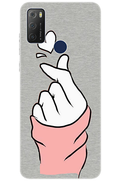 TCL 20E 6125D Uyumlu Kılıf Desen Baskılı Silikon Parmak Şıklatma Kalp STK:750...