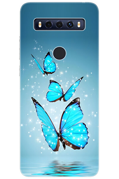 TCL 10 SE T766H  Kılıf Desen Baskılı Silikon Mavi Kelebek STK:710 CP-CClQHzA