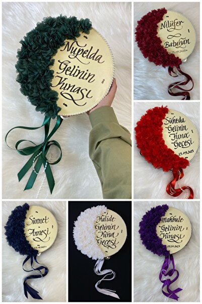 ZEYMERADE Gelin Tefi 24cm, Üç Boyutlu Çiçek Saten Kurdele Inci Süslemeli, 12 ...