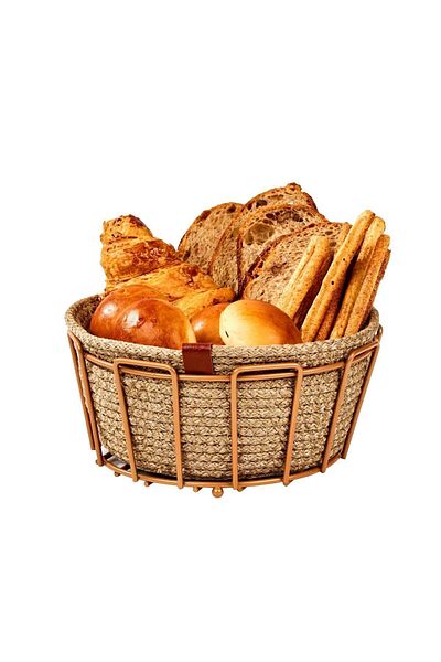 Edora Home Rose Oval Cornered Bread Basket Stylish, Bread Bowl Wicker Knitted Macrame, Dowry - Multi-Purpose Metal Stainless