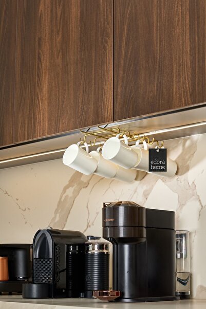 Edora Home Gold 10'lu Dolap Ve Raf Altı Portatif Bardak Askılığı, Kupa, Fincan Düzenleyici - Metal Paslanmaz