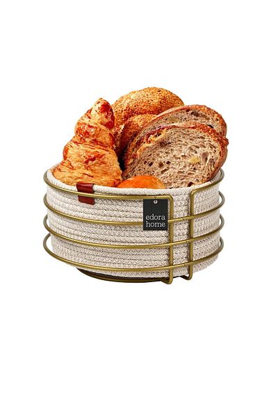 Edora Home Gold 4-Piece Serving Presentation Set, Napkin Holder, Paper Towel Holder, Bread Macrame, Trivet - Metal Stainless