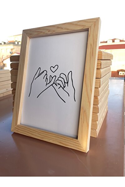 caddehediye ÇERÇEVELİ DOĞAL Ahşap Tablo El Ele Kalp Dekor Mutfak Tasarım Mdf