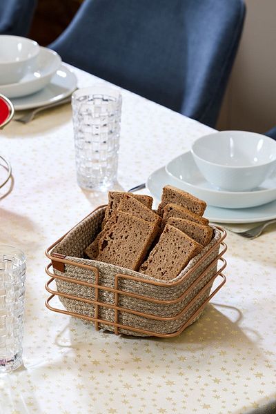 Edora Home Rose Oval Square Bread Basket Stylish, Bread Bowl Wicker Knitted Macrame - Multi-Purpose Metal Stainless