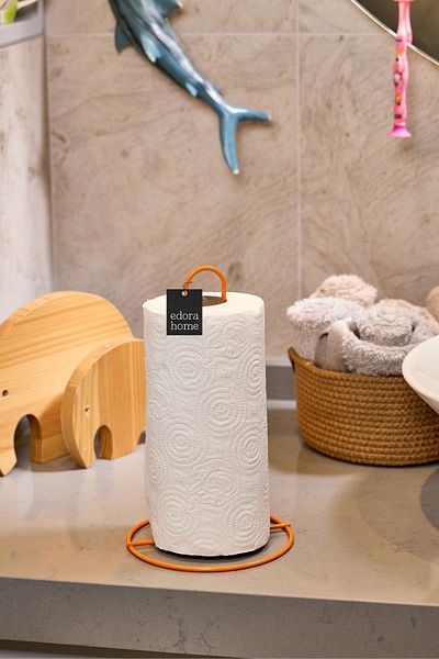 Edora Home Orange Upright Paper Towel Holder Standard And Large Size Roll Compatible Napkin Holder Kitchen Bathroom-metal Stainless