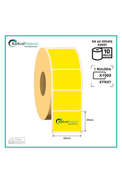 BARKOD DEPOSU 60x40 ملصق باركود صيدلية حراري أصفر 1000 لفة 10,000 قطعة (10 لفات)