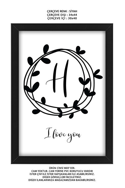 bymat H Volim te 30x40 H Slovo Volim te Dekorativna slika Crni okvir