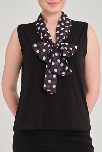 trikobis Bluz with Puanty Collar and Scarf Detail