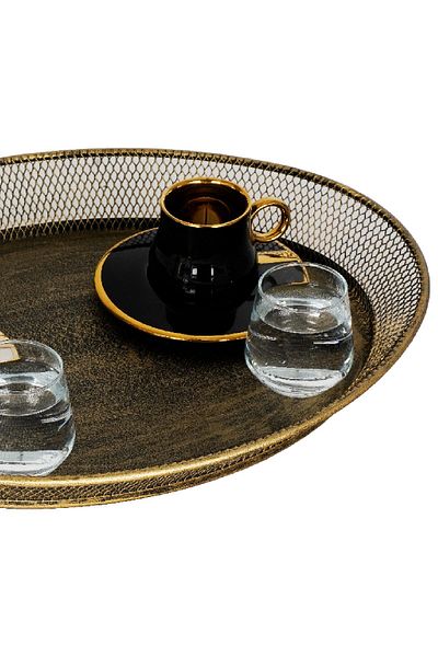 VENON 39x31x4 Eye Oval Tray - Black Yellow Patina