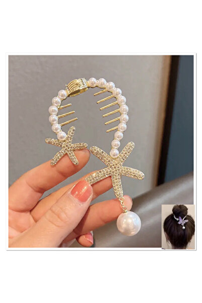 NEW HİLL مشبك على شكل كعكة وذيل حصان، طراز جديد أنيق مرصع باللؤلؤ والأحجار