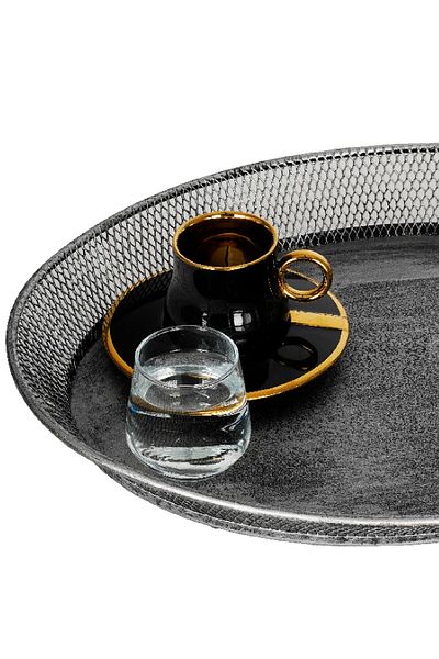 VENON Oval Tray with Black Silver Patie - 39x31x4