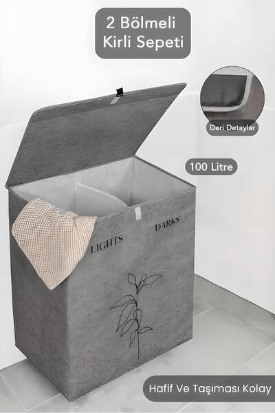 MorPort 2 θήκες - Laundry Dirty Felt Δερμάτινο καλάθι παιχνιδιών, Πτυσσόμενη αποθήκη πολλαπλών χρήσεων Γκρι 53x33x60