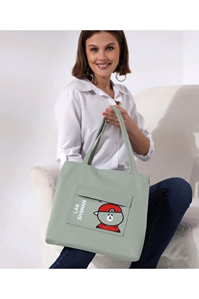 Toz Vintage Geantă de umăr din pânză cu fermoar scris Shawan