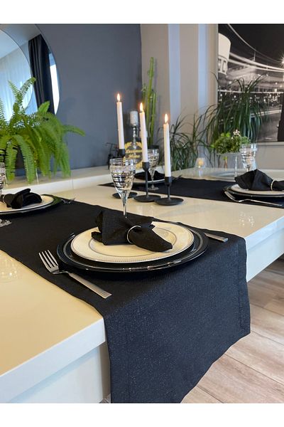 Decamor home Pachet de 6 șervețele din țesătură neagră cu sclipici texturate din in