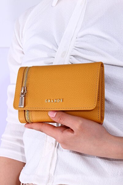 Grande 2639 HAKİKİ DERİ KADIN CÜZDAN HARDAL