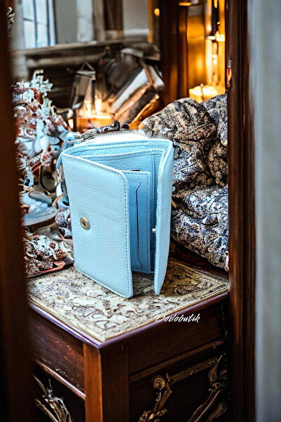 DodoButik Portofel de damă din piele naturală albastru gheață